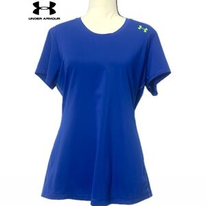 EUC! UNDER ARMOUR Women's Fitted Heat Gear Short Sleeve Tee Blue Size Large